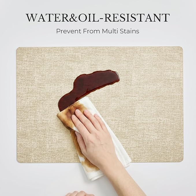 Romanstile Vinyl Placemats Set of 6, Reversible Faux Leather Heat Resistant Wipeable Table Mats, Waterproof Washable Non-Slip Table Placemats for Dining/Kitchen/Party/Outdoor (Grey Beige, 12" x 17")