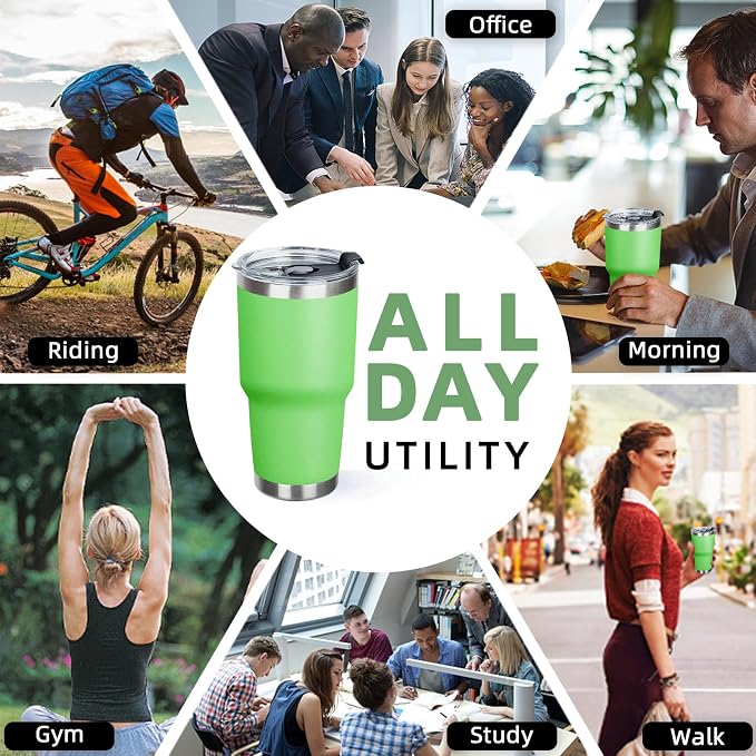 30 oz Tumbler with Lids and Straws Double Wall Vacuum Insulated Tumbler Cup,Stainless Steel Leak-proof Thermal Tumbler Travel Coffee Mug for Cold and Hot Drinks,Avocado Green