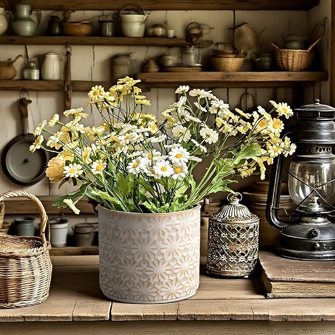 Ceramic Utensil Holder for Kitchen Counter,5.3" Farmhouse Kitchen Utensils Holder for Countertop, Handcrafted Cooking Utensil Holder with Elegant Design for Utensil Storage, Flower Vase