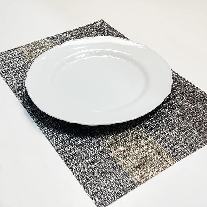 Placemats Set of 6, Vinyl Woven Placemats, Beautiful Washable and Durable Non-Slip Table Placemats, Indoor/Outdoor Placemats (Black, 6)
