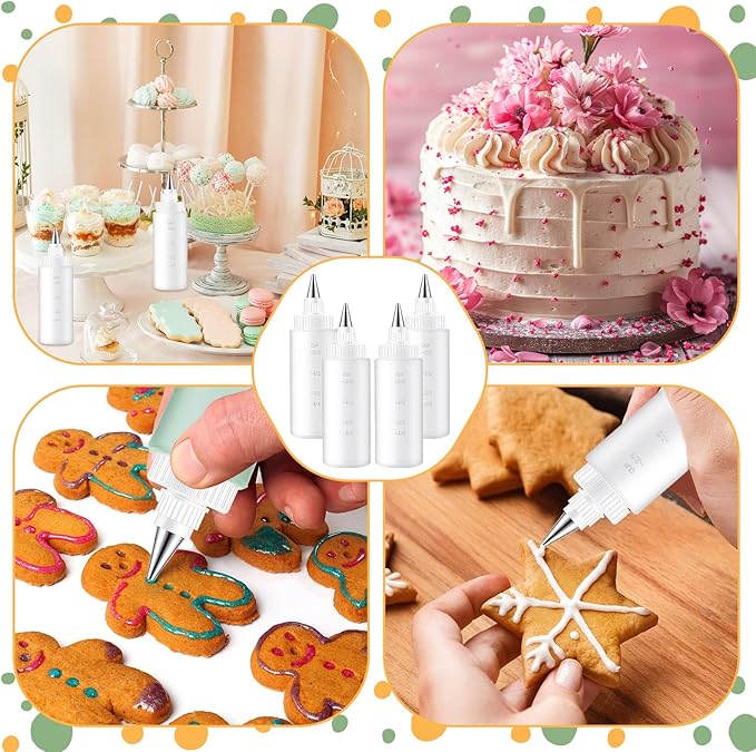 4 Pcs Plastic Squeeze Bottles for Cookie Icing Bottle Decorating Supplies Squeezing Applicator Writer for Food Coloring Frosting Pancake Arts(4 oz)