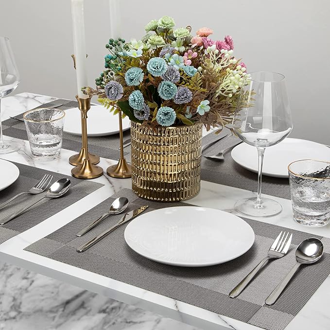 Winknowl Placemats for Dining Table Set of 8 Waterproof, Woven Place Mats for Kitchen Table Vinyl Heat Insulation Stain Resistant Placemats (Gray)