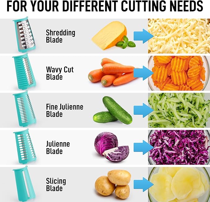 Zulay Kitchen Rotary Cheese Grater 5 Blade Cheese Shredder - Manual Hand Crank Cheese Grater With Reinforced Suction & 5 Interchangeable Drums - Easy to Use, Vegetable Chopper Round Mandoline Slicer