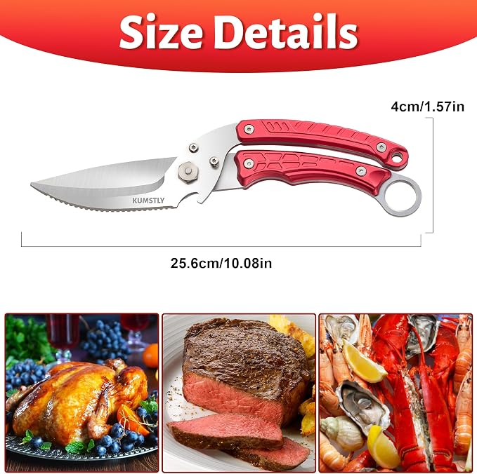 Kitchen Scissors All Purpose Kitchen Shears Heavy Duty for Cutting Chicken, Turkey, Meat, Bones, Vegetables Stainless Steel Spatchcock Shears Multipurpose Food Scissors (Red)