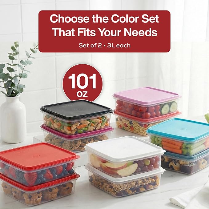 Plastic Storage Containers with Lids – 2-Pack 3L Cupcake Carrier – Leakproof Cookie Storage Containers Airtight – BPA-Free Plastic Containers with Lids for Food Storage, Meal Prep, Leftovers, Cupcakes