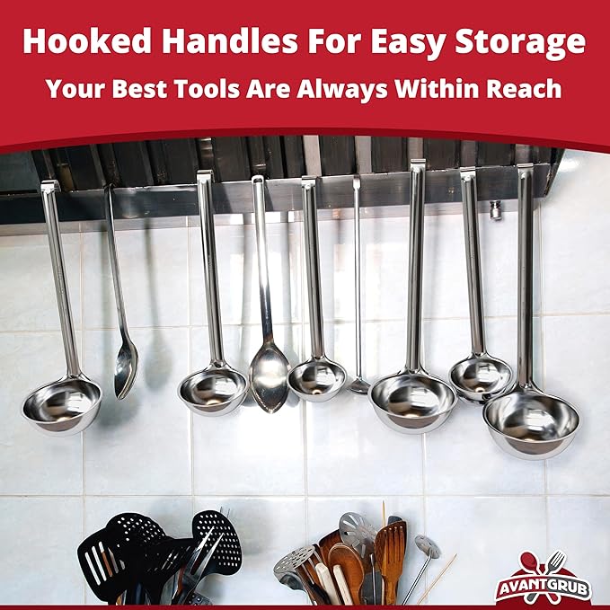 Super Sturdy, Ergonomic 6 Oz. Soup Ladle 3 Pk. Stainless Steel Ladles with Long Handles. Best Kitchen Accessories for Stirring, Portioning and Serving Soups, Chili and Stew in Restaurants and at Home