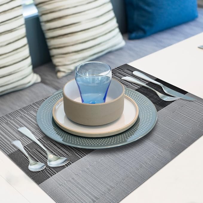 Aofmee Table Runner and Placemats Set of 6 Washable, Heat Resistant Place Mats with Table Runner, Woven Vinyl Table Placemats for Dining Table, Stain Resistant Kitchen Table Mats Sets, Easy to Clean