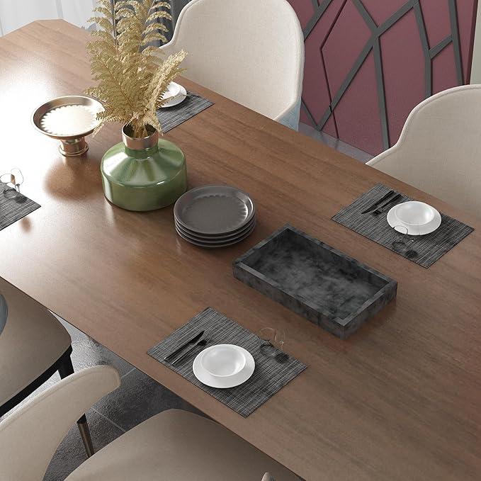 CADONO Placemats Set of 4 Washable Indoor/Outdoor Vinyl Place Mats for Dining Table Durable Non-Slip Heat Resistant PVC Weave Table Mats(Black)