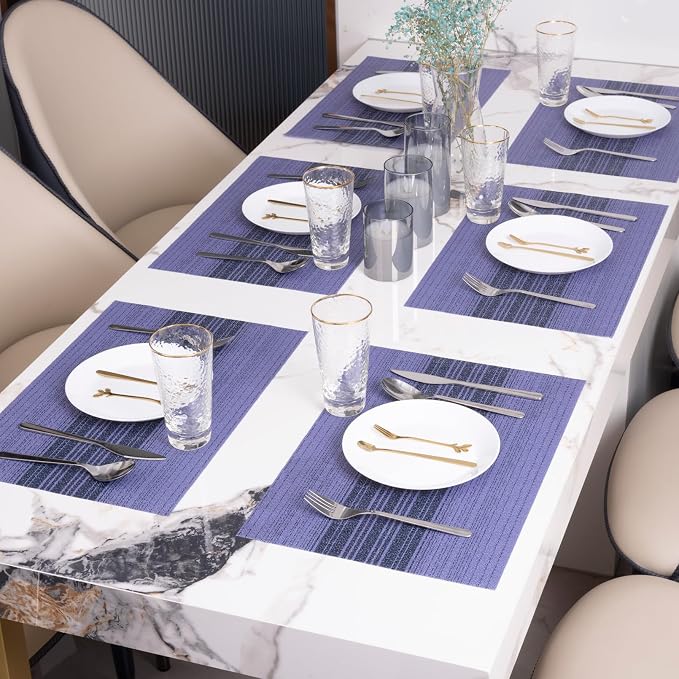 Winknowl Placemats Set of 8, Washable Vinyl Woven Placemats, Heat Resistant & Wipeable Table Mats for Kitchen Dining Table (Purple)