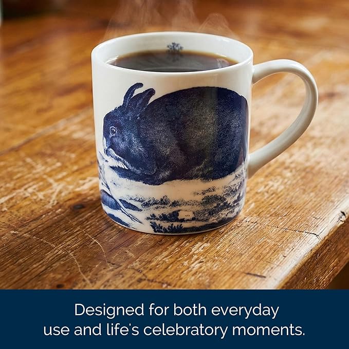 Caskata Bunnies Blue Oversized Mugs Set of 4 | High-Design Premium Lead-Free Porcelain Mug Set for Entertaining or Everyday | Unique Party Mugs for Wedding or Birthdays | 14 oz