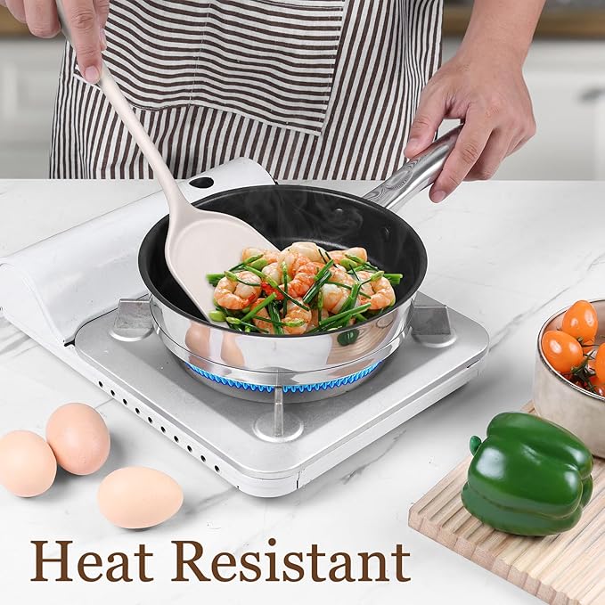 LIANYU 8Pcs Kitchen Cooking Utensils Set, Silicone Spatula Utensil Set, Heat Resistant Kitchen Tools for Nonstick Cookware, Includes Silicone Spatula, Spoon, Ladle, Turner, Dishwasher Safe, Khaki