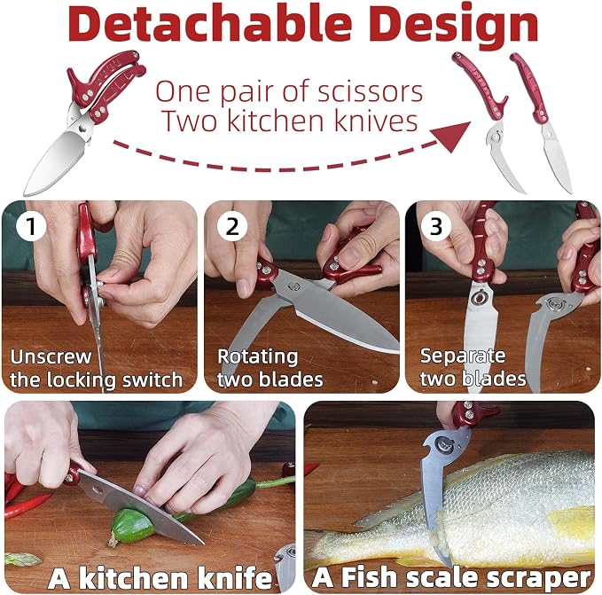Heavy Duty Poultry Shears,Kitchen Shears for food Heavy Duty,Kitchen Scissors All Purpose,Rigid Bones,Chicken,Fish,Meat,Easily Separable for Thorough Cleaning,Dishwasher Safe.