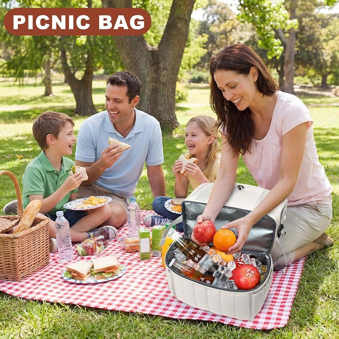LOIDOU Insulated Lunch Bag for Women Men, Double Layer Leakproof Lunch Box, Quilted Reusable Lunch Tote Bags Large Capacity Work Lunchbox for Adult, Office, Nurse, Teacher