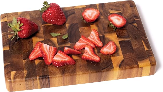 Lipper International 1280 Acacia End Grain Kitchen Chopping Block for Cutting or Serving, 12" x 8" x 1 1/4"