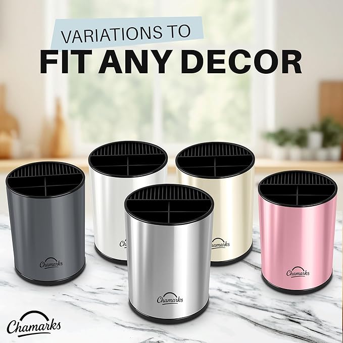 3-in-1 Kitchen Utensil Holder for countertop with Knife Block and Silverware Caddy. (Pink)