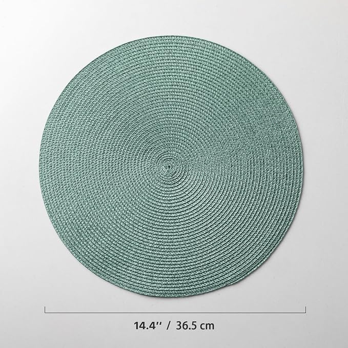 Baroyal Round Placemats Set of 12 Plastic Woven Placemats Washable Wipeable Table Mats for Dining Table Heat Resistant Non-Slip Circle Place Mats (Dusk Green)