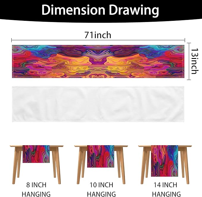 Abstract Table Runner 13x71 Inch Colorful Chaotic Waves Table Runners Table Decorations Rustic Coffee Table Runner for Home Kitchen Dining Room Party (Red & Purple71)