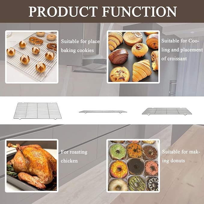 Set of 2 Large sized Cooling Racks, for Cooking, Roasting, Drying, Rust-Resistant 304 (18/8) Stainless Steel Cooling Grilling for Baking, Heavy Duty Tight-Wire, Oven safe, 23.6 x 15.7 inches