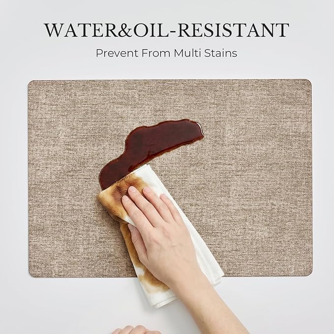 Romanstile Vinyl Placemats Set of 6, Reversible Faux Leather Heat Resistant Wipeable Table Mats, Waterproof Washable Non-Slip Table Placemats for Dining/Kitchen/Party/Outdoor (Grey Khaki, 12" x 17")