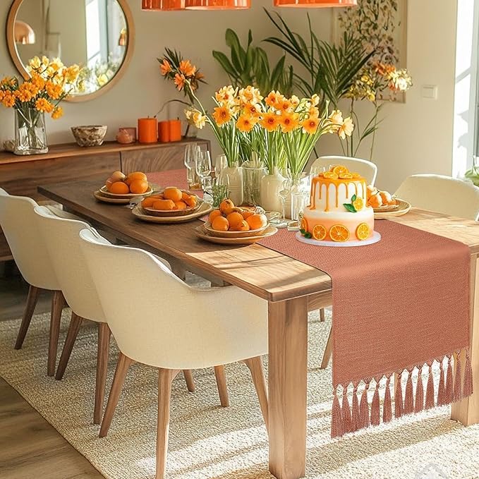yuboo Burnt Orange Table Runner 72 Inches - Terracotta Boho Runner for Wedding, Spring Dining Table, Valentine's Day Party, Rust Farmhouse Decor for Dresser