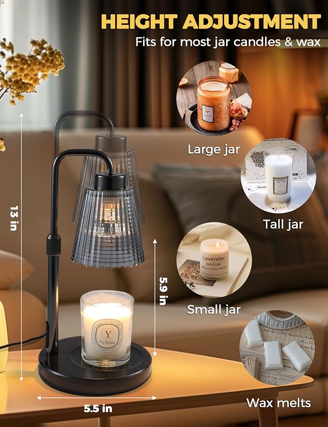 GODONLIF Candle Warmer Lamp with Timer Dimmable, Birthday Gifts for Women Mom, House Warming Gifts New Home Decor, Wax Melt Warmer for Jar Candles with 2 Bulbs, Black Marble Base