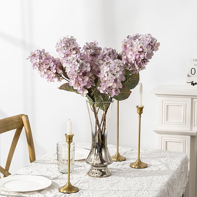 Ttranewsoo Fake Hydrangea Silk Flowers with Stems,Faux Hydrangea Artificial Flowers Purple for Home Wedding,Dried Hydrangea Artificial Flowers Bouquet Vase Decor 24"(Light Purple ) 8pcs No Vase