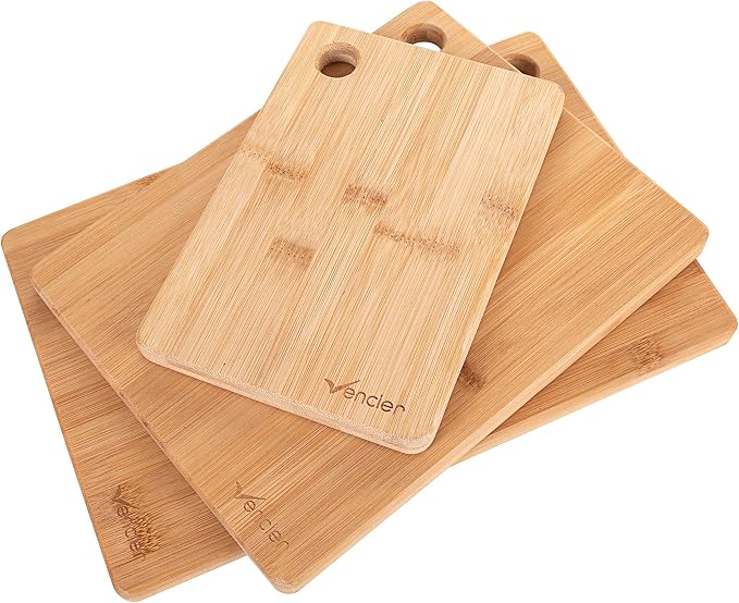 Vencier Thick Wooden Cutting Boards Set - Perfect for Meat Carving, Vegetable and Bread Cutting - Bamboo Chopping Board Ensemble (3pc Set)