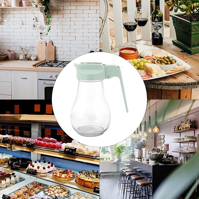 13.5 Oz Syrup Dispenser, No-Drip Pourers for Maple Syrup, Oil Dispenser Bottle with Non-Slip Handle, Honey Jar & Sirop Container, Reusable Syrup Bottle for Kitchen (Green)