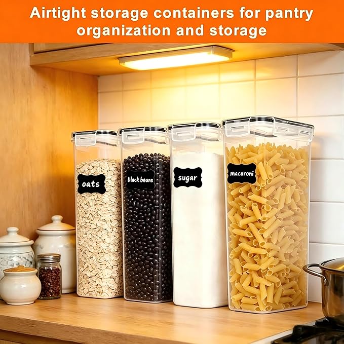 2.8L Airtight Food Storage Containers Set - Cereal Storage Containers for Kitchen Storage & Organisation with Lids & BPA Free Pantry Storage Containers Organiserļ¼4 Packļ¼