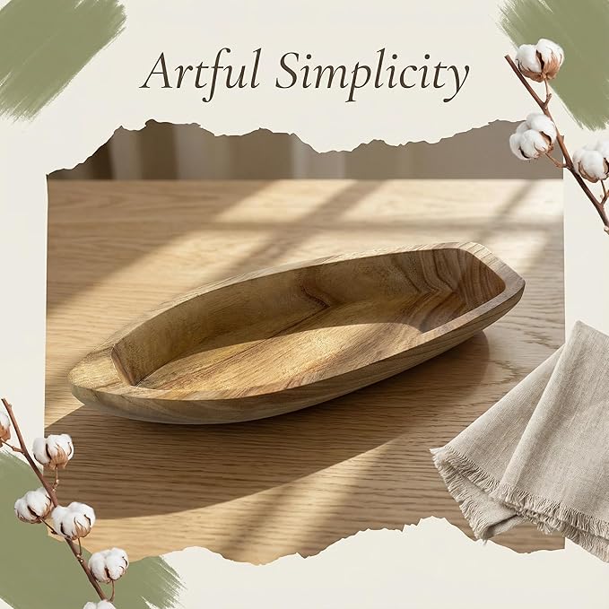 Handcrafted Boat-Shaped Solid Wood Serving Tray (11.6 x 4.5 x 2.2 inches) – Decorative Wooden Appetizer Platter for Home Parties, Game Nights, Snacks, and Desserts – Natural Wooden Boat