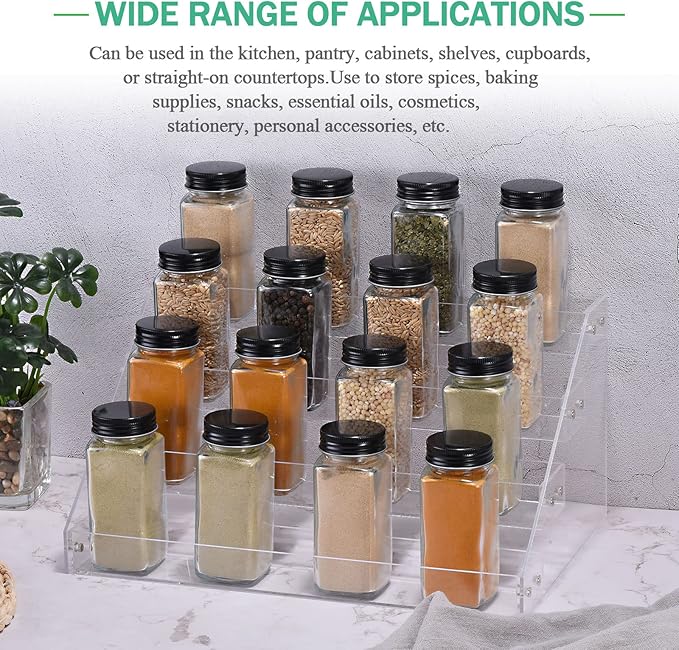 uxcell Acrylic Spice Rack Organizer for Cabinet, 6 Tier Clear Spice Rack Shelf Seasoning Can Organizer Spice Drawer Organizer for Countertop Cabinet Storage Pantry Kitchen Organization