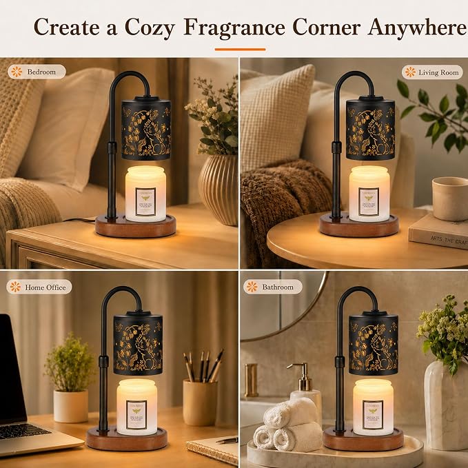 Dimmable Candle Warmer Lamp with Timer Adjustable Height for Scented Jar Candles Electric Candle Wax Melt Warmer for Home Decor Christmas Birthday Gifts for Women Mom(Butterfly+Cat)