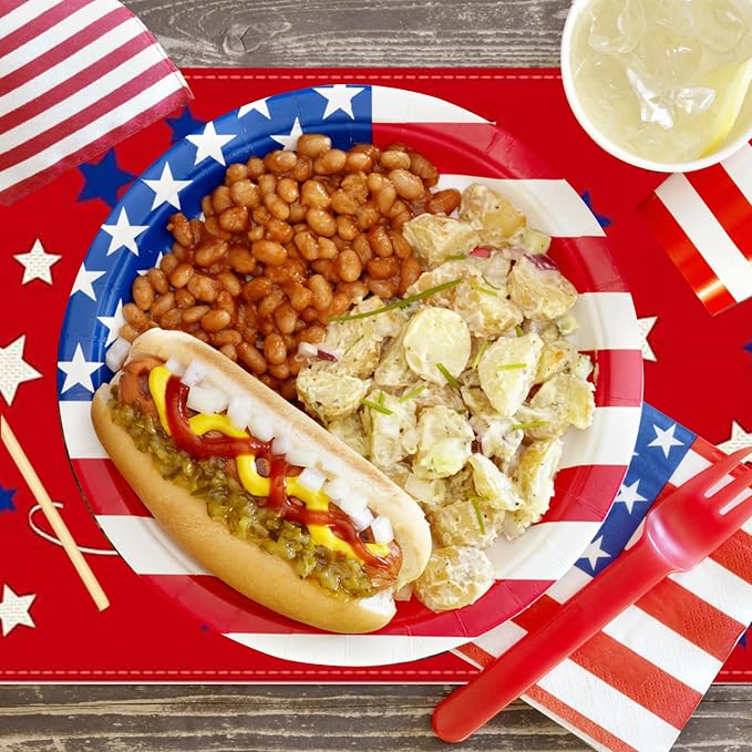 Niviy 250th Anniversary USA Placemats, Red Blue Stars Fireworks Patriotic Placemats Set of 6, 12x18 Inch Memorial Day Independence Day Table Mats for Holiday Party Kitchen Dining Room Decoration