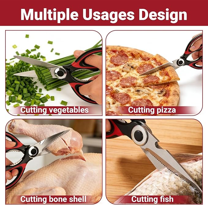 Kitchen Shears Set of 2, Heavy Duty Kitchen Scissors Seafood Scissors, Stainless Steel Sharp Food Cooking Scissors for Meat, Bones, Fish, Poultry, Vegetables, Chicken, Dishwasher Safe