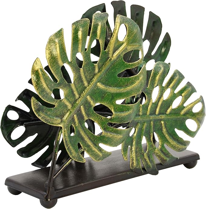 Modern Metal Leaves Design Napkin Holder for Dining Table, Upright Napkin Storage for Kitchen & Countertop, Stylish Paper Towel Dispenser Organizer & Letter Holder, Document File Storage