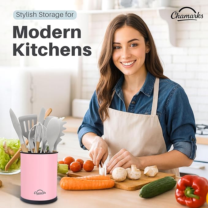 Kitchen Utensil Holder and Countertop Organizer. (Pink)