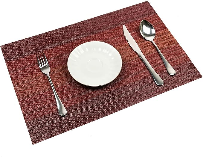 Placemats, Placemats for Dining Table Set of 4, Kitchen Table Mats Heat-Resistant Non-Slip Washable PVC Woven Vinyl Place Mats for Dining Room Table Decoration (Pack of 4, Gradient Red)