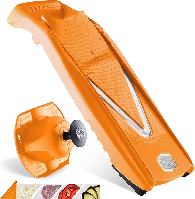 Mandoline Food Slicer Börner V5 (Basic Set) by Reston Lloyd • V-Slicer with Food Holder • Made in Germany • Fruit & Vegetable Chopper • Multiple Settings • Color: Orange