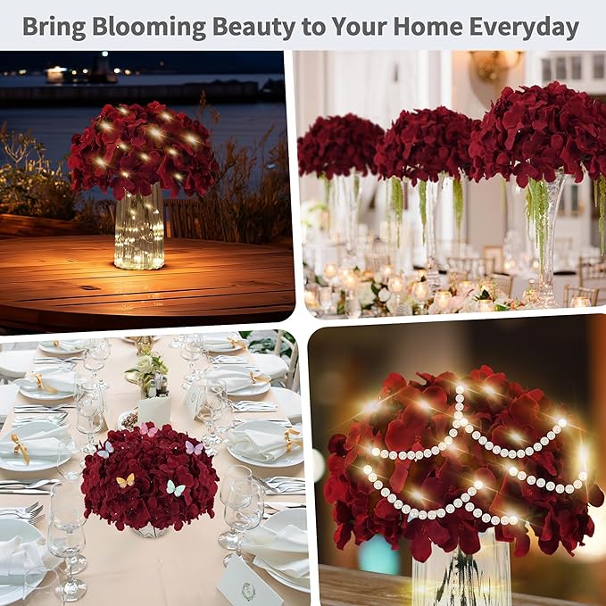 Artificial Hydrangea Flowers Bulk 40PCS with Stems Full Fluffy Silk Hydrangea Heads for DIY Floral Arrangements Home Decor Table Centerpieces Small Wedding Bouquets Party Decorations