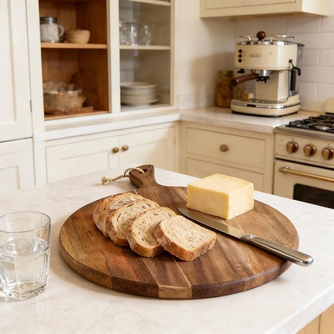 Acacia Wood Cutting Board for Kitchen with Rope on Handle, 16x12 Inch Round Wooden Cutting Boards for Kitchen/Charcuterie Board/Serving Board/Cheese, Bread, Vegetable & Fruits Serving/Pizza Board
