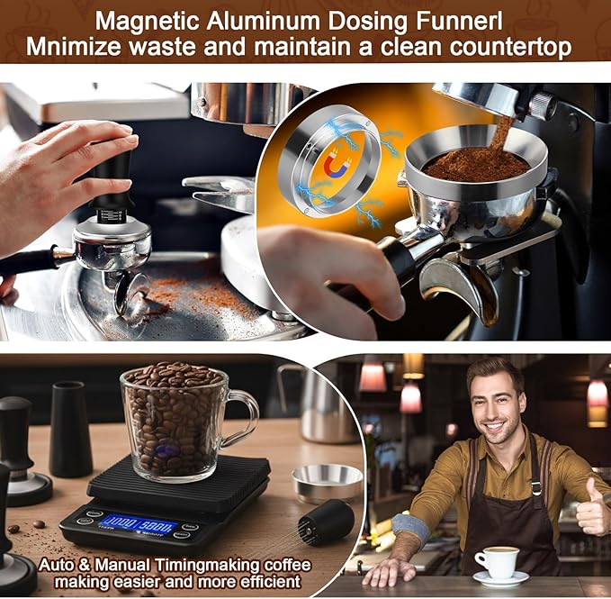 5 Pcs 51mm Espresso Accessories Kit, 3kg/0.1g Accurate Coffee Scale with Timer, Coffee Distributor Spring Loaded Calibrated Tamper WDT Tool and Dosing Funnel Set Fits 51mm Espresso Machines