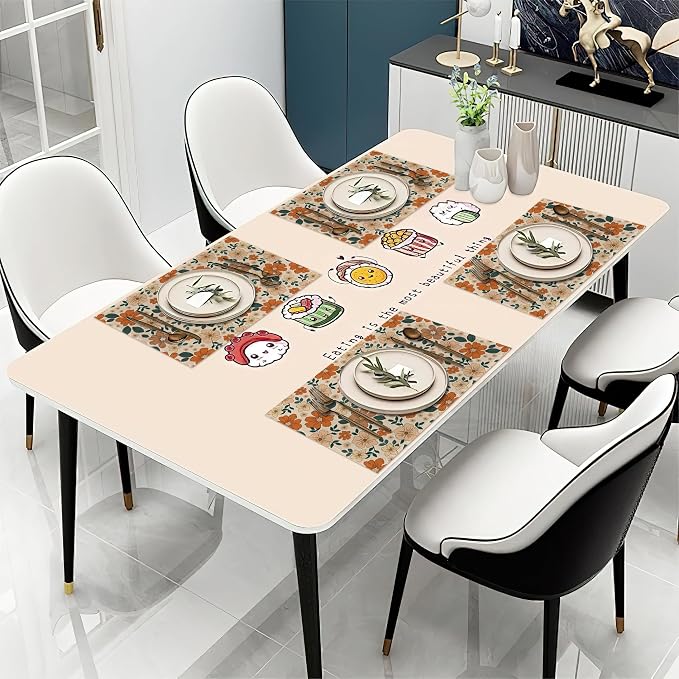 70s Retro Floral Flowers Placemats Set of 6 Washable Table Mats for Kitchen Dining Table,Heat-Resistant Place Mats for Indoor Outdoor Party Holiday Decoration