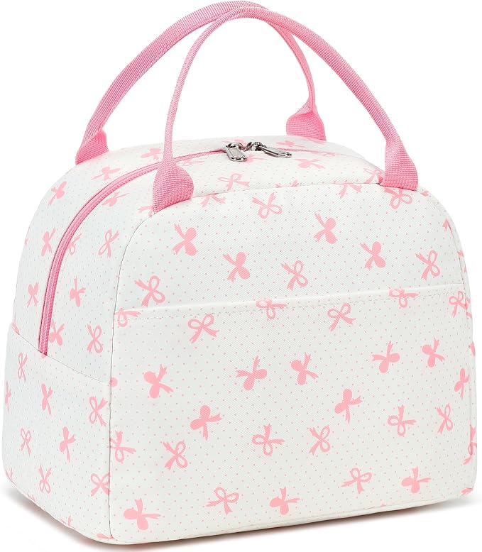 LEDAOU Lunch Box for Women Insulated Lunch Bag Cute Lunchbox Compact Cooler Thermal Reusable Lunch Tote for Work School Picnic Travel (Bow Tie Pink)