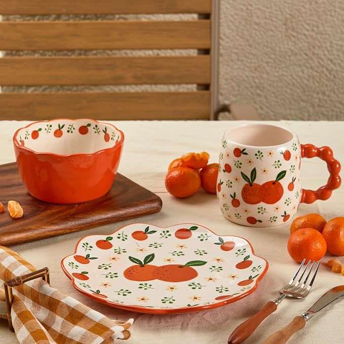 Bico Cartoon Fruit Pop Ceramic Mugs, Set of 4, for Coffee, Tea, Drinks, Microwave & Dishwasher Safe