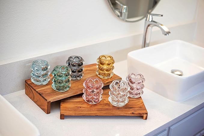 Karma, Lucia Hobnail Votive, Tea Lights Candle Holder, Glass Votive Candle Holders for Table Decorations, Baby Shower, Birthday Party, Weddings and Home Decor, Clear (Pack of 2)