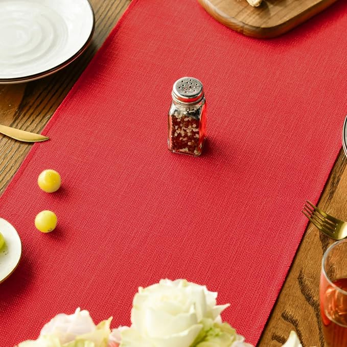 Artoid Mode Red Tassel Table Runner, Christmas Linen Blend Rustic Farmhouse Style Kitchen Table Decoration Holiday Wedding Party Dinning Decor 13x36 Inch