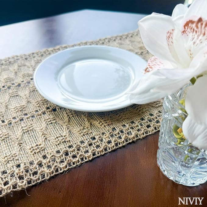 Niviy Burlap Placemats Set of 4, 12x18 Inch Natural Cotton Jute and Kitchen Woven Placemats with Tassels for Dining Table Centerpiece Thanksgiving Home Decorations