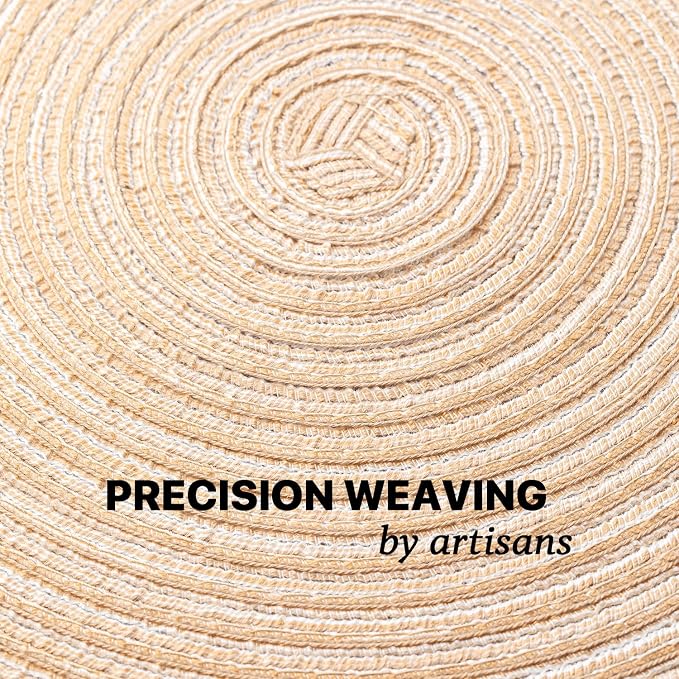 Round Placemats Set of 6 Woven Placemats Washable Braided Table Mats for Dining Table Heat Resistant Non-Slip Circle Place Mats(Beige)
