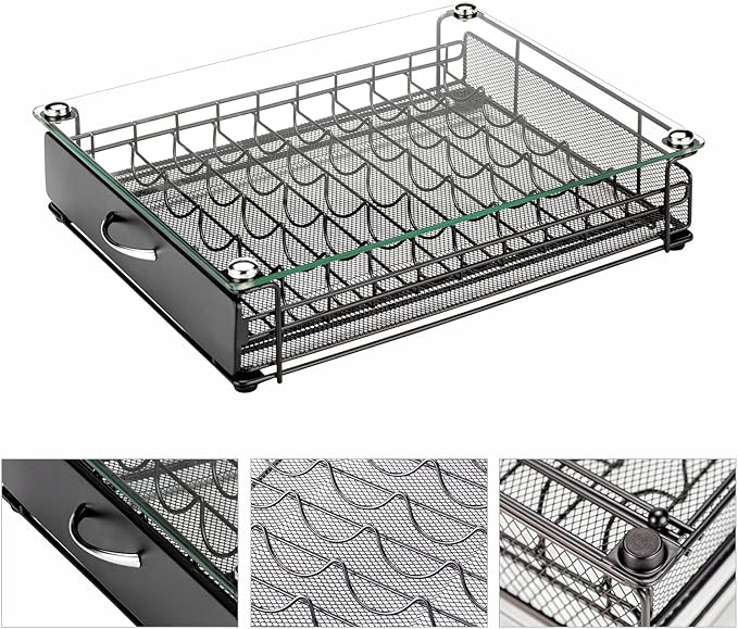Coffee Vertuo Capsule Holder Drawer for Nespresso With Glass For Cabinet Vertuoline Pod Storage Rack For Counter (Class-50 Pods(With handle))