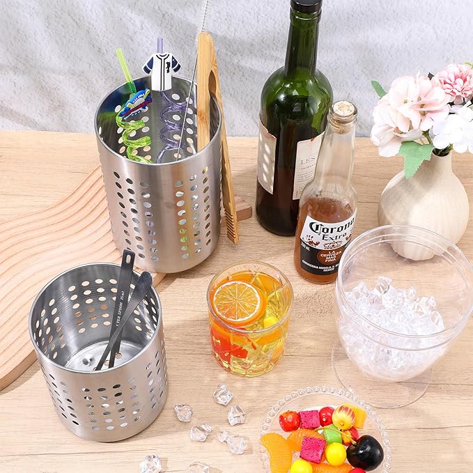 Metal Utensil Holder Set, Small SUS401 Steel Utensil Holder Flatware Silverware Spatulas Utensils Drying Rack for Kitchen Countertop, Kitchen Home Office Organizers ,Silver (3 Pack)